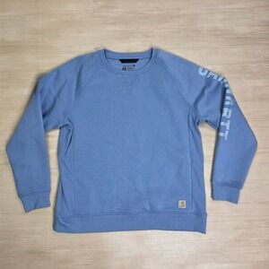 Carhartt Relaxed Fit Crewneck‎ Sweatshirt Light Blue Sleeve Logo Size XL